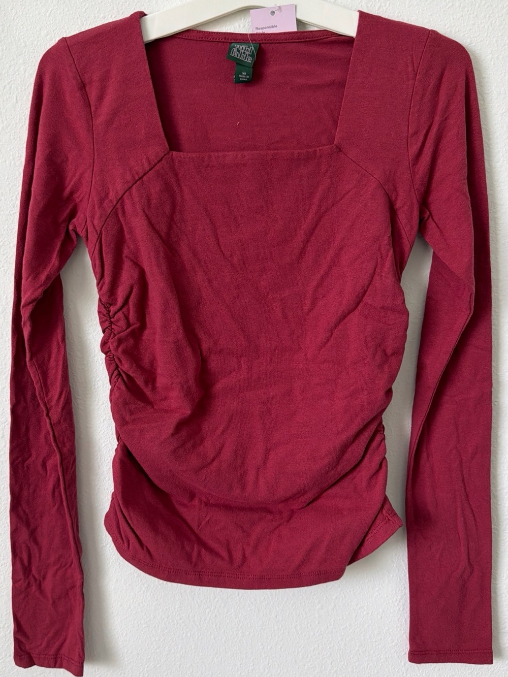 Wild Fable Long Sleeve Square Neck Top in Burgundy